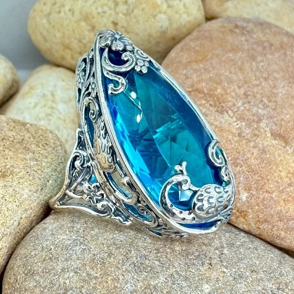 Bali Legacy Caribbean Quartz Peacock Ring 26.25ct Sterling Silver Size 9 NWT - Picture 10 of 17